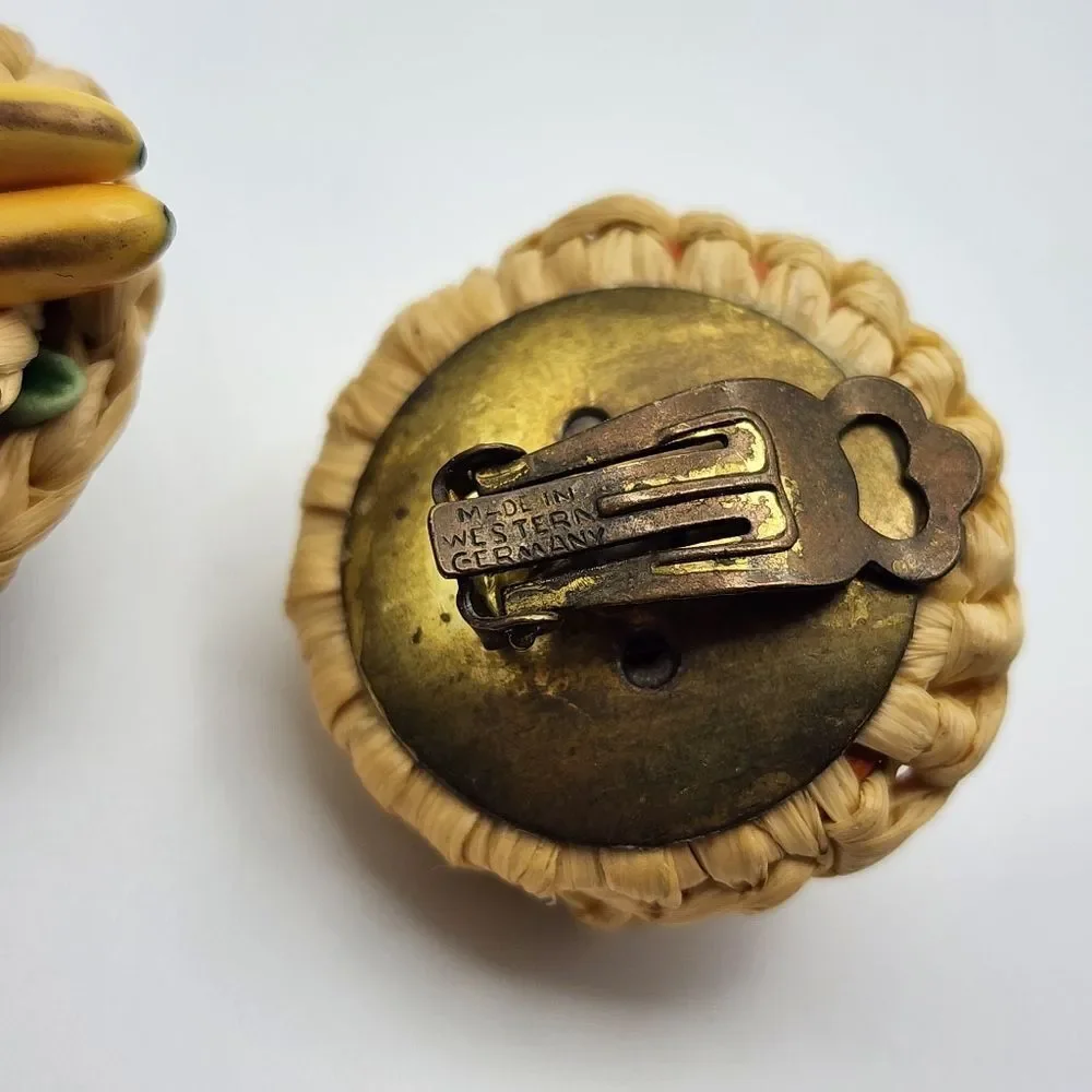 Vintage Western Germany Fruit Basket Clip-On Earrings